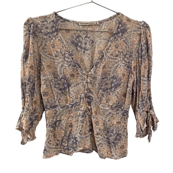 Abercrombie & Fitch Tops - Abercrombie & Fitch Pastel Pink Light Blue Boho Quarter Sleeve Button Blouse